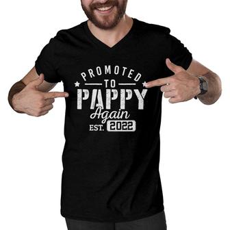Mens Promoted To Pappy Again 2022 New Dad Soon To Be Grandpa Papa Men V-Neck Tshirt - Seseable