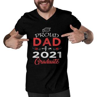Mens Proud Dad Of A Class Of 2021 Graduate Senior 21 Daddy Men Men V-Neck Tshirt - Seseable