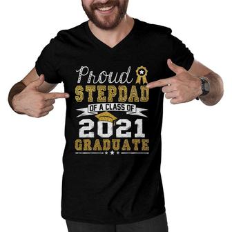 Mens Proud Stepdad Of A Class Of 2021 Graduate Funny Senior Gift Men V-Neck Tshirt - Seseable