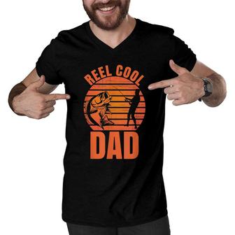 Mens Reel Cool Dad Fisherman Daddy Fathers Day Fishing Men V-Neck Tshirt - Seseable