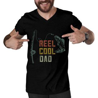 Mens Reel Cool Dad Fishing Funny Fathers Day Fisher Daddy Men V-Neck Tshirt - Seseable
