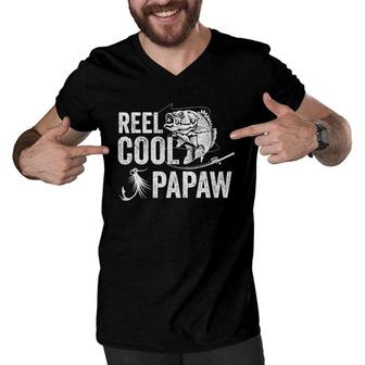 Mens Reel Cool Papaw Fishing Fathers Day Gifts Men V-Neck Tshirt - Seseable