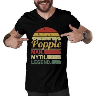 Mens Retro Vintage Poppie Man Myth Legend Outfit Fathers Day Men V-Neck Tshirt - Seseable