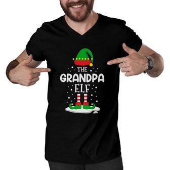 Mens The Grandpa Elf Christmas Family Matching Costume Pjs Men V-Neck Tshirt - Seseable