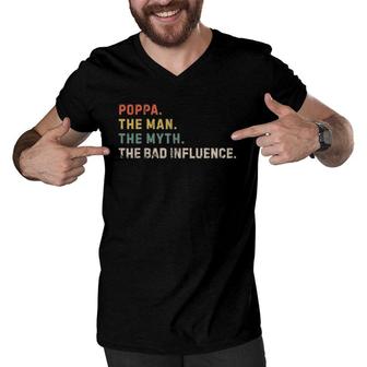 Mens The Man The Myth Bad Influence Poppa Xmas Fathers Day Gift Men V-Neck Tshirt