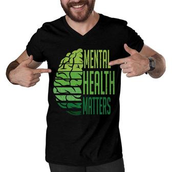 Mental Health Awareness Matter Green Vintage Brain Men V-Neck Tshirt - Seseable
