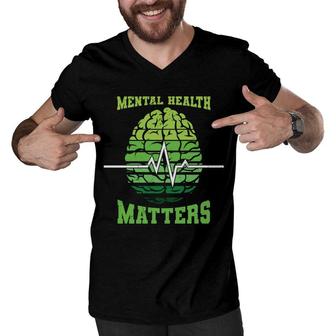 Mental Health Awareness Mental Health Matters Brain Men V-Neck Tshirt - Seseable