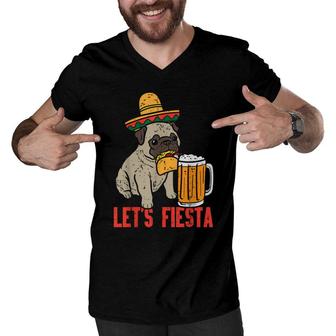 Mexican Pug Dog Taco Lets Fiesta Party Cinco De Mayo Kids Men V-Neck Tshirt - Seseable