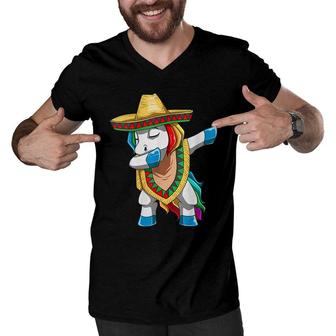 Mexican Unicorn Cinco De Mayo Dabbing Unicorn Funny Fiesta Men V-Neck Tshirt - Seseable
