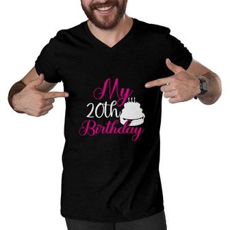 My 20Th Birthday With A Big And Sweet Birthday Cake Since I Was Born In 2002 Men V-Neck Tshirt - Seseable