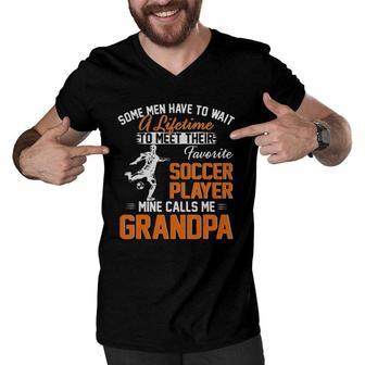 My Favorite Soccer Player Calls Me Grandpa Gift For Father Men V-Neck Tshirt - Seseable
