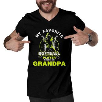 My Favorite Softball Player Calls Me Grandpa Softball Men V-Neck Tshirt - Seseable