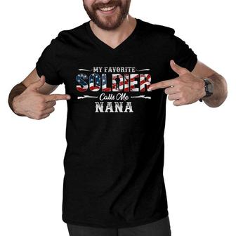 My Favorite Soldier Calls Me Nana Gift Fathers Day Men V-Neck Tshirt - Seseable