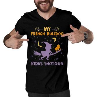 My French Bulldog Rides Shotgun Halloween Dog Mom Dad Men V-Neck Tshirt - Monsterry UK