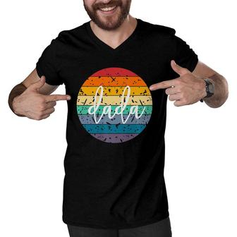 New Dad Rainbow Dad Fathers Day Retro Dad Vintage Dad Gift Men V-Neck Tshirt - Seseable