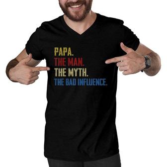 Papa Man Myth The Bad Influence Fathers Day Grandpa Men V-Neck Tshirt - Seseable