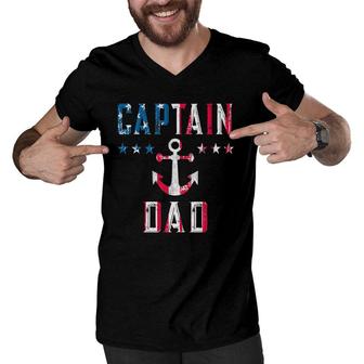 Patriotic Captain Dad American Flag Boat Owner 4Th Of July Men V-Neck Tshirt - Seseable