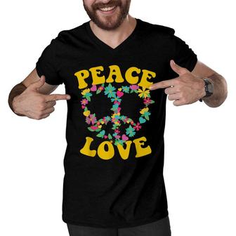 Peace Sign Love 60S 70S Tie Dye Hippie Halloween Costume Men V-Neck Tshirt - Seseable