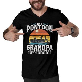 Pontoon Grandpa Captain Retro Funny Boating Fathers Day Gift Men V-Neck Tshirt - Seseable