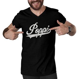 Poppi Retro Style Fathers Day Gift For Funny Poppi Grandpa Men V-Neck Tshirt - Seseable