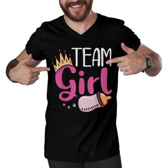 Pregnancy Baby Shower Team Girl Future Dad Mom Gender Reveal Men V-Neck Tshirt - Seseable
