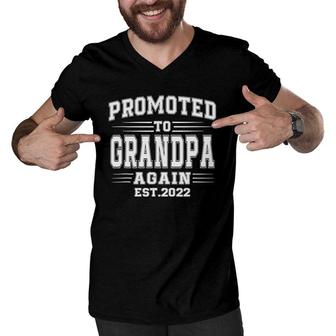 Promoted To Grandpa Again 2022 Grandpa Again Fathers Day Men V-Neck Tshirt - Seseable
