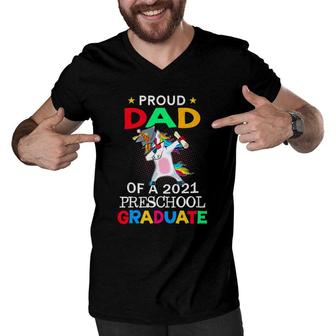 Proud Dad Of A 2021 Preschool Graduate Unicorn Dab Gift Men V-Neck Tshirt - Seseable