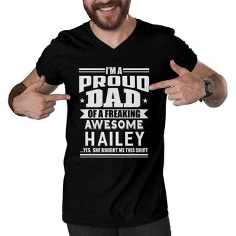 Proud Dad Of A Awesome Hailey Father Daughter Name Men V-Neck Tshirt - Seseable