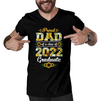 Proud Dad Of A Class Of 2022 Graduate Sunflower Pattern Cute Men V-Neck Tshirt - Seseable