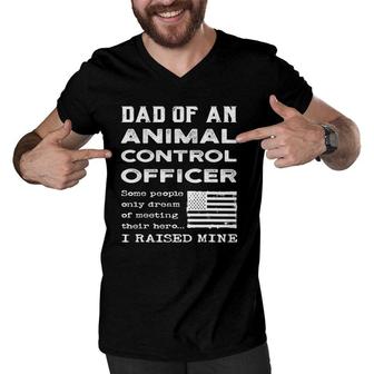 Proud Dad Of An Animal Control Officer Father Usa Flag Papa Men V-Neck Tshirt - Seseable