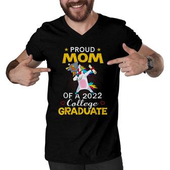 Proud Mom Of A 2022 College Graduate Unicorn Dabbing Gift Men V-Neck Tshirt - Seseable