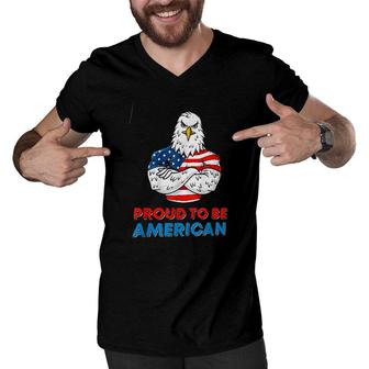 Proud To Be American Funny Bald Eagle Gift Men V-Neck Tshirt - Seseable