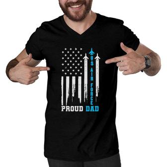 Proud Us Air Force Dad Rocket America Flag Fathers Day Gift Men V-Neck Tshirt - Seseable