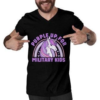 Purple Up For Military Kids Military Child Month Unicorn Men V-Neck Tshirt - Seseable