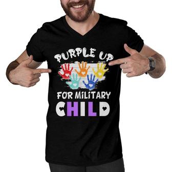 Purple Up For Military Kids Month Of The Military Child Hand Men V-Neck Tshirt - Seseable