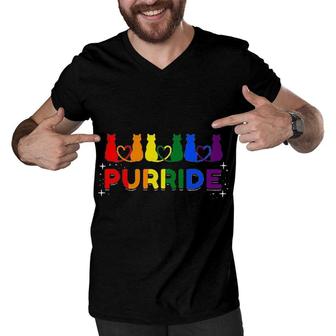 Purride Rainbow Colors Cat Animal Funny LGBT Pride Gift Men V-Neck Tshirt - Seseable