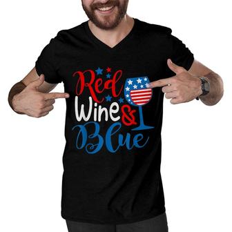 Red White And Blue Wine Glasses Us Flag Funny 4Th Of July Men V-Neck Tshirt - Seseable