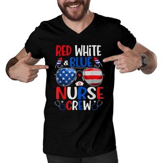 Red White Blue Nurse Crew Sunglasses 4Th Of July Men V-Neck Tshirt - Seseable