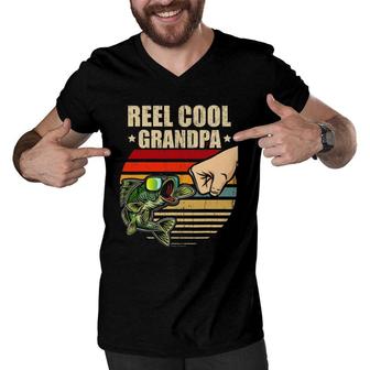 Reel Cool Grandpa Retro Fishing Fathers Day Gift Fist Bump Men V-Neck Tshirt - Seseable