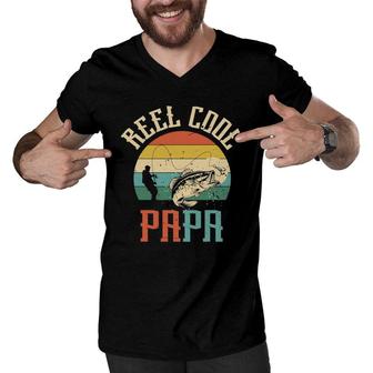 Reel Cool Papa Fishing Dad Gifts Fathers Day Fisherman Fish Men V-Neck Tshirt - Seseable