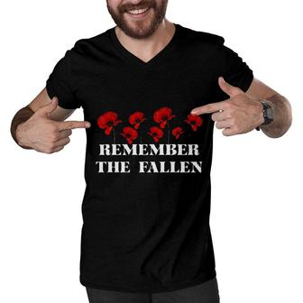 Remember The Fallen Red Flower Beautiful Men V-Neck Tshirt - Seseable
