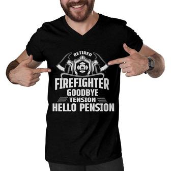Retired Firefighter Goodbye Tension Hello Pension Men V-Neck Tshirt - Seseable