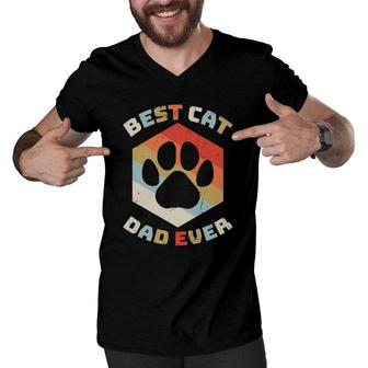 Retro Best Cat Dad Ever Cats Daddy Kitten Owner Men V-Neck Tshirt - Seseable