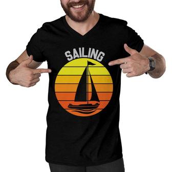 Sailing Vintage Retro Sailboat 70S Style Gift Idea Men V-Neck Tshirt - Seseable