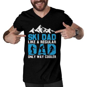 Skiing Winter Sports Distressed Cool Ski Dad Tee Fathers Day Men V-Neck Tshirt - Seseable
