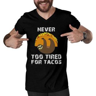 Sloth Cinco De Mayo Funny Taco Women Dad Mexico Taco Pun Men V-Neck Tshirt - Seseable