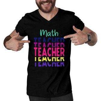 Stacked Math Teacher Colorful Design Cool Gifts Men V-Neck Tshirt - Seseable