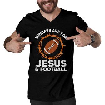 Sundays Are For Jesus Football Bible Verse Graphic Christian Men V-Neck Tshirt - Seseable