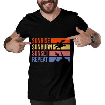 Sunrise Bunburn Sunset Repeat Summer Enistle Beach Retro Sunset Men V-Neck Tshirt - Seseable