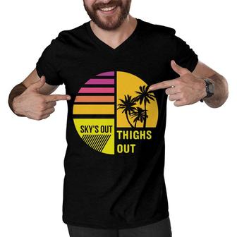 Sunset 80S 90S Skys Out Thighs Out Palm Tree Vintage Men V-Neck Tshirt - Seseable